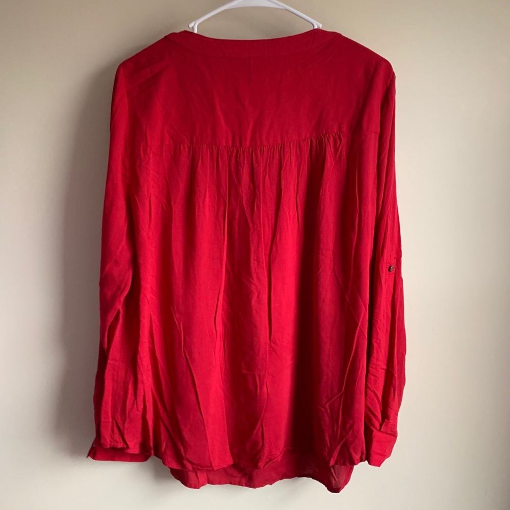 Torrid Red Challis Popover Henley Top Blouse - Picture 6 of 6